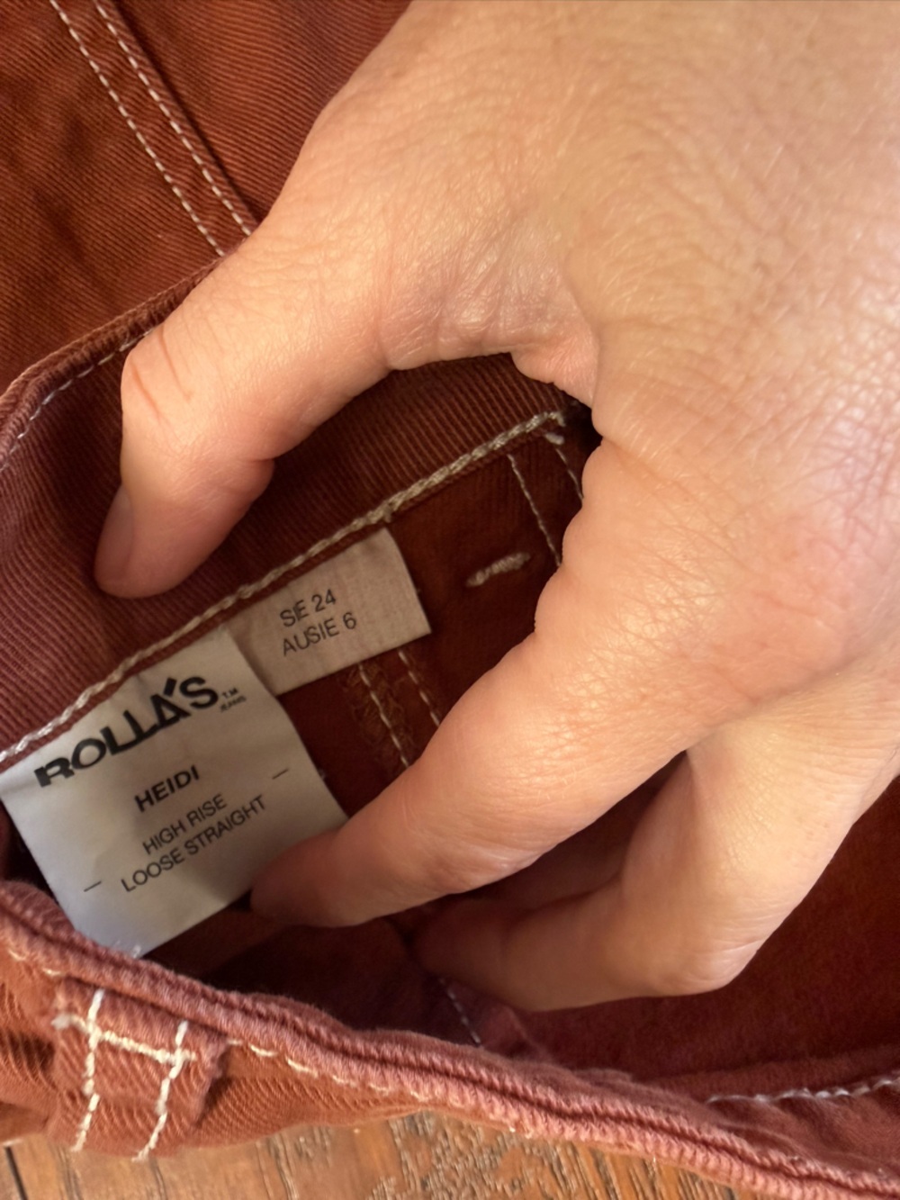 ROLLA'S Heidi Trade Jeans High-Rise Loose Straight Cargo Pants Chesnut Brown 24 - Picture 7 of 10